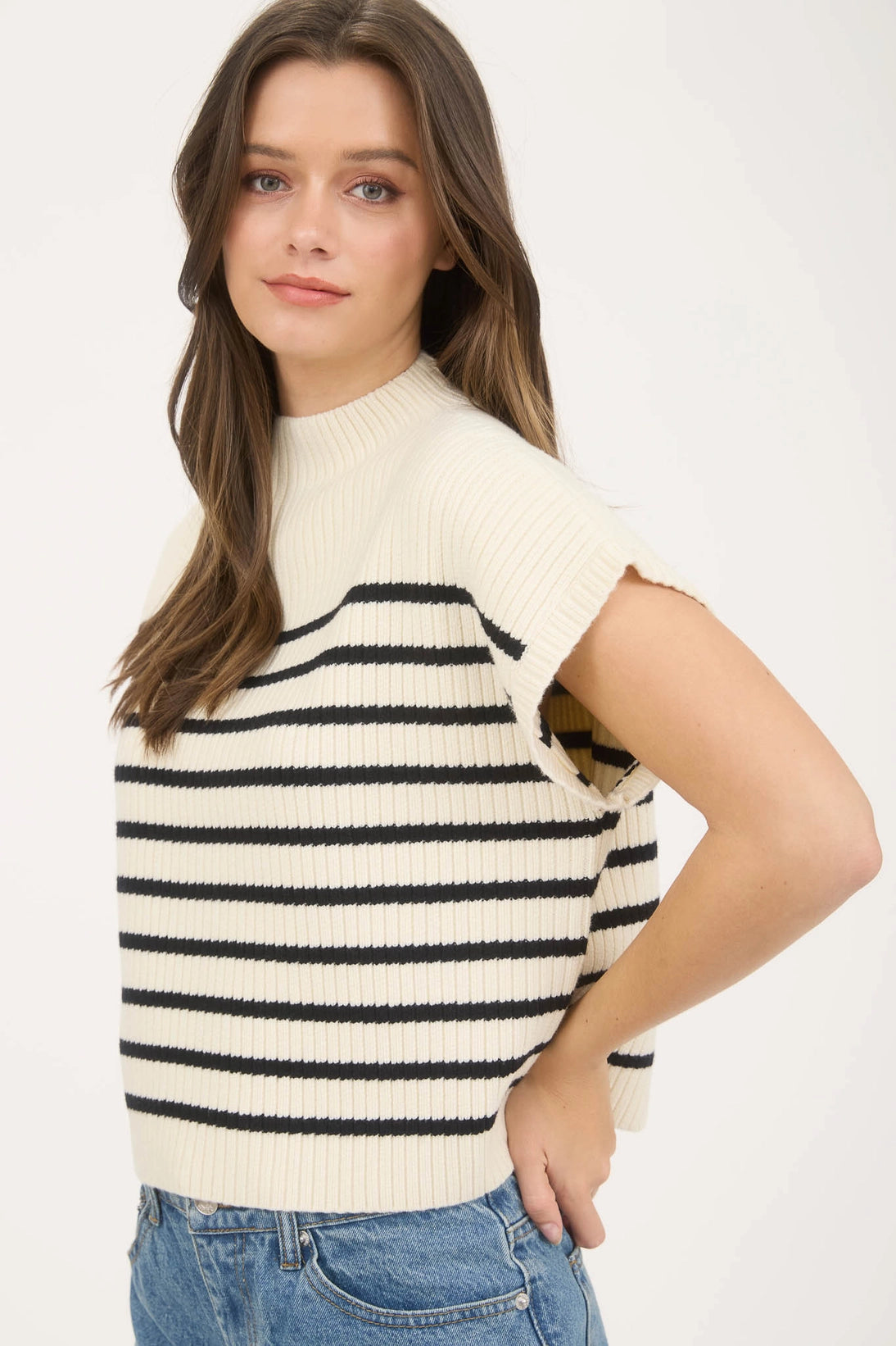 Striped Short Sleeve Sweater